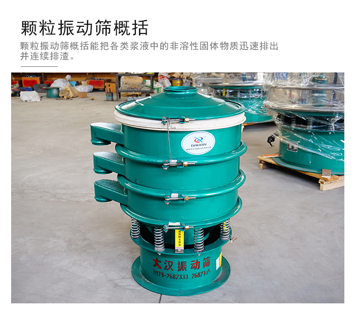 顆粒式振動篩是針對顆粒狀物料進行研發的，由于顆粒的形狀有很多的不同所以，廠家在清網裝置方面進行提升效率。