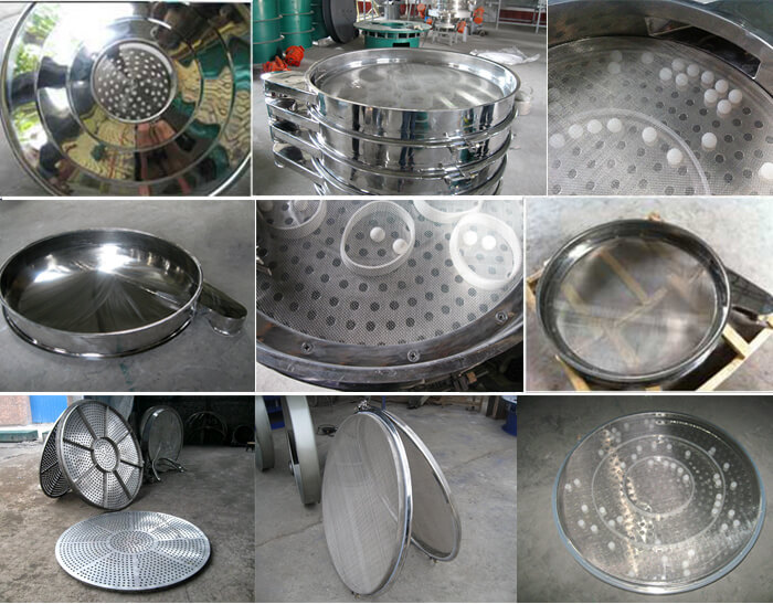 食品振動(dòng)篩細(xì)節(jié)展示：防塵蓋，篩框，網(wǎng)架，底框等。